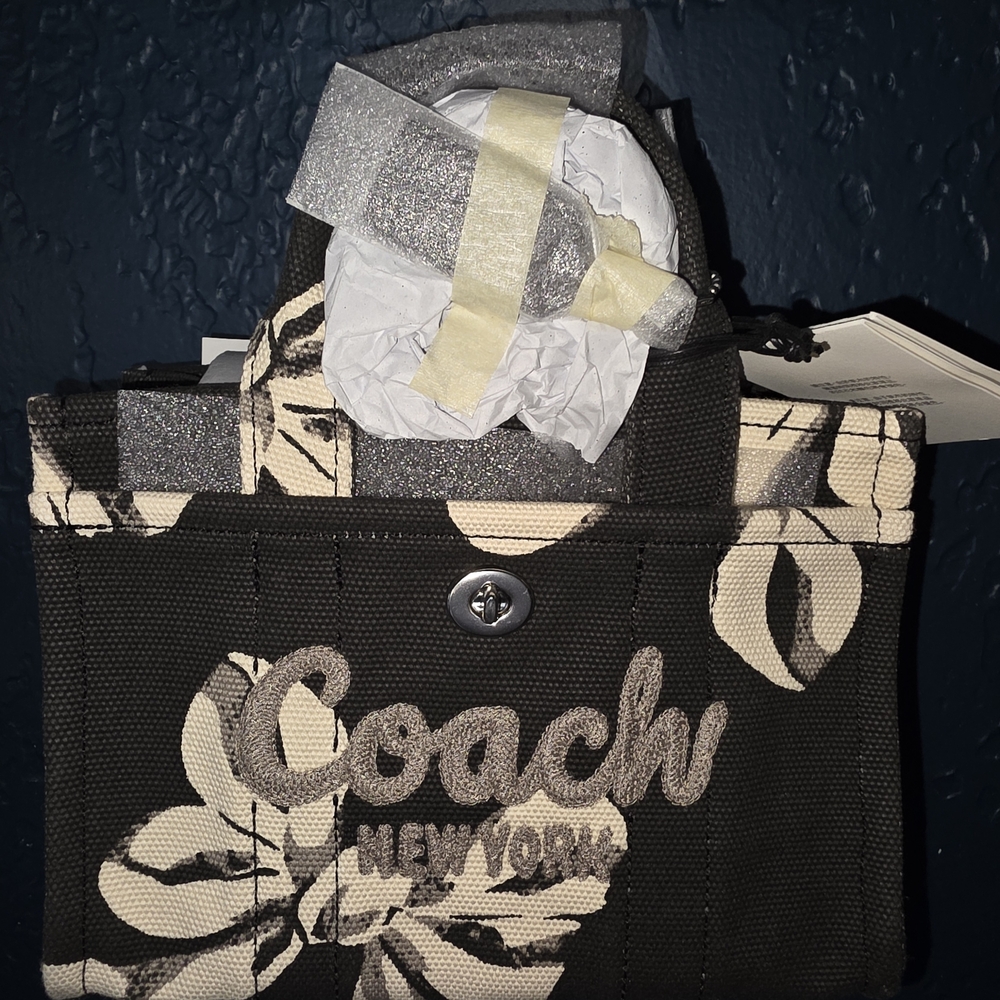 Coach Black and Cream Floral Tote